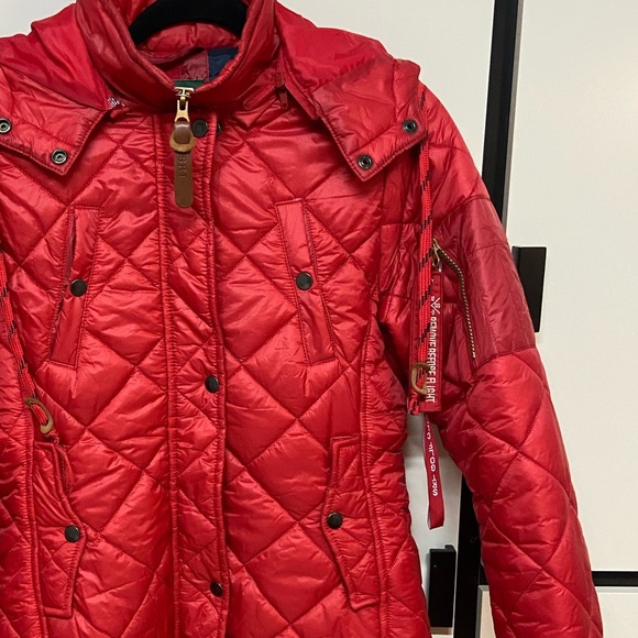 Women's Nylon Jacket - Knee Length - Cherry Red - Slim Fit - US L - Picture 1 of 5